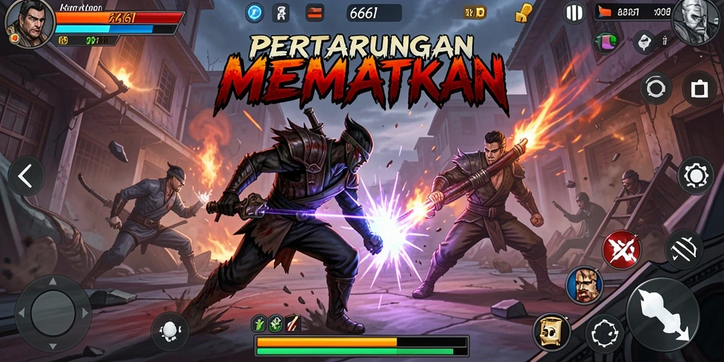 Tampilan gameplay pertarungan seru di 666I dengan karakter beragam.